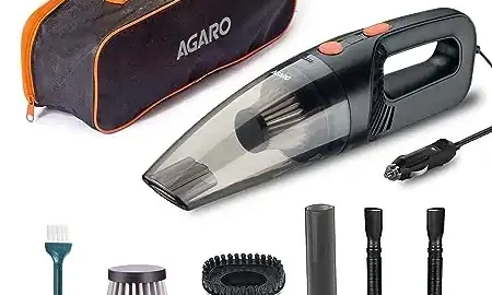Agaro CV1079 Car Vacuum Cleaner, Portable, Handheld, 12V DC /110W, 4.5 KPA Power Socket, 14.7 ft Long Cord, Stainless Steel Filter, Black